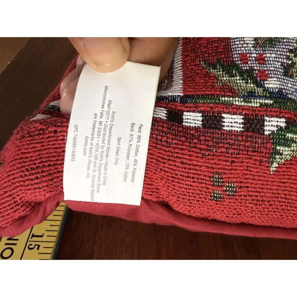 Kitty Klaus Tapestry Christmas Throw Pillow Cat & Cardinal 13